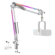 FIFINE RGB Heavy-Duty Boom Arm Stand for 3.3lb Microphone, 30 inch Adjustable Suspension Mic Arm with 3/8" to 5/8" Adapter, 2in Clamp Mount for Gaming/Streaming
