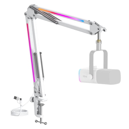 FIFINE RGB Heavy-Duty Boom Arm Stand for 3.3lb Microphone, 30 inch Adjustable Suspension Mic Arm with 3/8" to 5/8" Adapter, 2in Clamp Mount for Gaming/Streaming