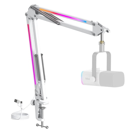 FIFINE RGB Heavy-Duty Boom Arm Stand for 3.3lb Microphone, 30 inch Adjustable Suspension Mic Arm with 3/8" to 5/8" Adapter, 2in Clamp Mount for Gaming/Streaming