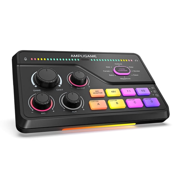 FIFINE SC8 Gaming Audio Mixer for XLR Microphone, Game and Chat Mix Button with Software, 3 Channel Audio Interface for Volume Control, 48V Power