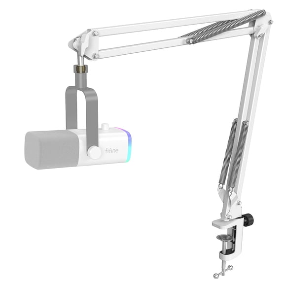 FIFINE Sturdy Boom Arm Stand for Microphone and Light, Adjustable Suspension Mic Boom Arm with 3/8" to 5/8" Adapter, Heavy Desk Clamp Mount for 2in Table