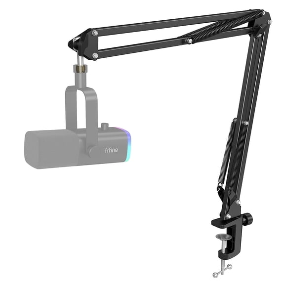 FIFINE Sturdy Boom Arm Stand for Microphone, Adjustable Suspension Microphone Boom Arm with 3/8" to 5/8" Adapter, 2in Heavy Desk Clamp Mount for Gaming/Podcast/Streaming