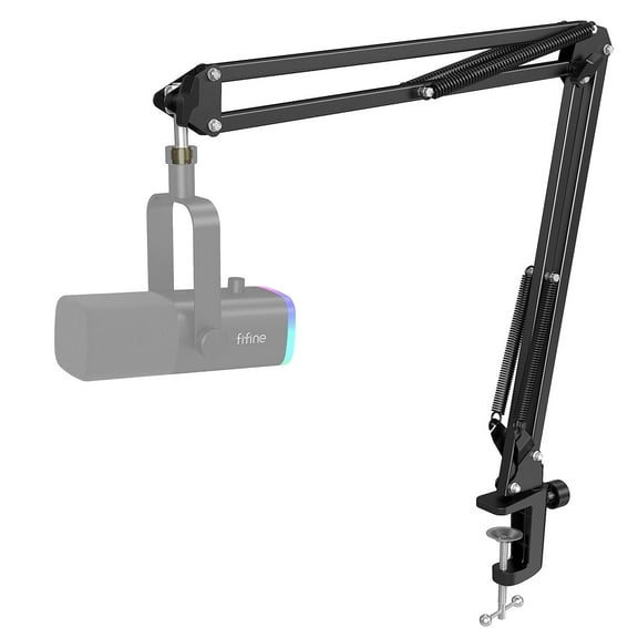 FIFINE Sturdy Boom Arm Stand for Microphone and Light, Adjustable Suspension Mic Boom Arm with 3/8" to 5/8" Adapter, Heavy Desk Clamp Mount for 2in Table