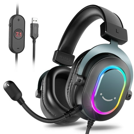 FIFINE H6 USB Gaming Headset with Microphone for PC Computer, PS5/PS4, Wired Headset with 7.1 Surround, Noise Cancelling, RGB, Mute, Gain Control
