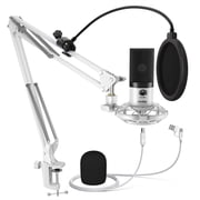 FIFINE T669 USB Studio Microphone Kit for PC Computer, Podcasting Microphone with Boom Arm Stand, Gain Control for Gaming, Streaming, Recording, White