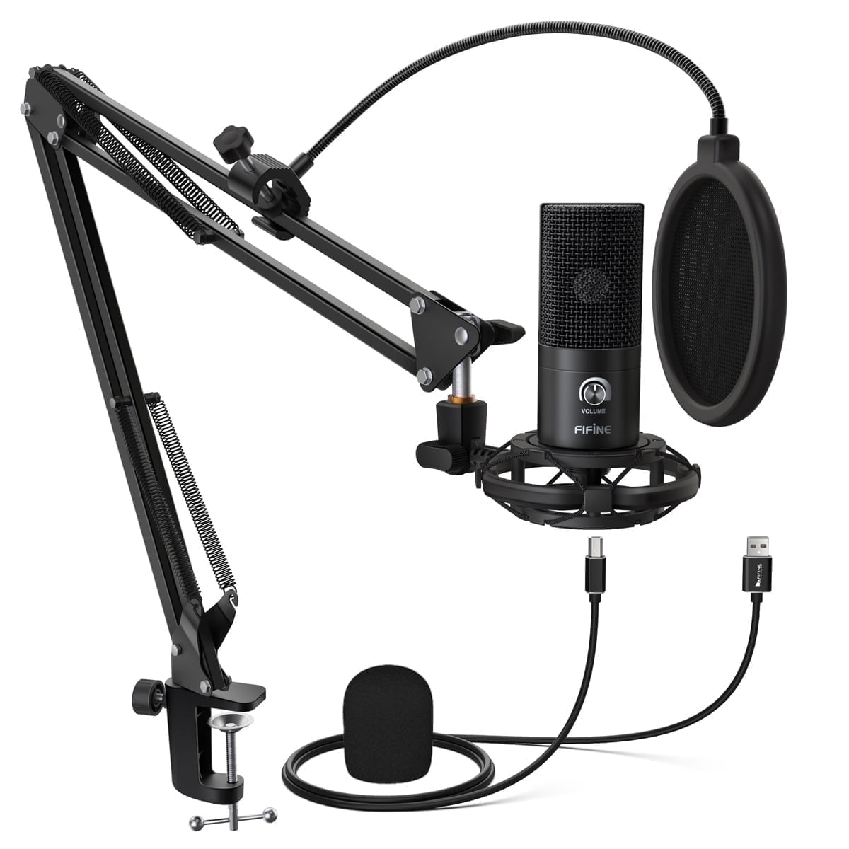 FIFINE USB Studio Microphone Kit for PC Computer, Recording Microphone Bundle with Boom Arm, Gain Control, Pop Filter for Streaming, Podcasting-T669