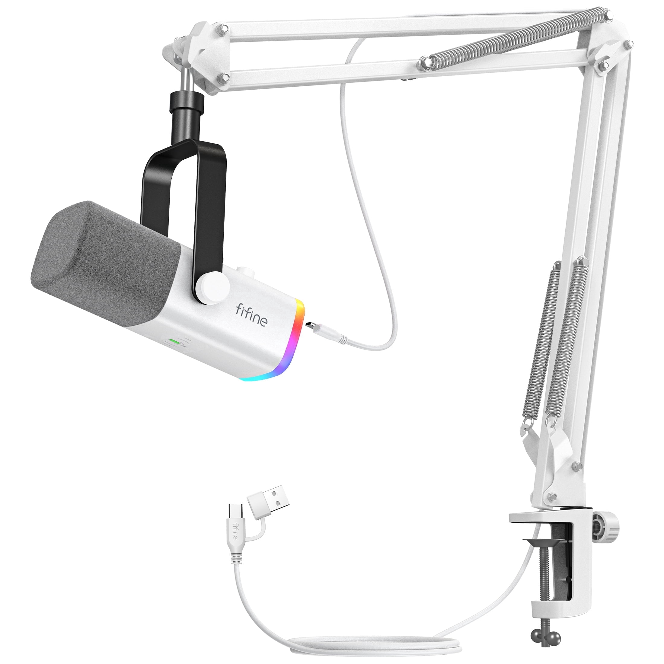 263197 FIFINE ダイナミックマイク　K688CT 白 FIFINE USB XLR Dynamic Microphone Kit, White Gaming Mic with Boom