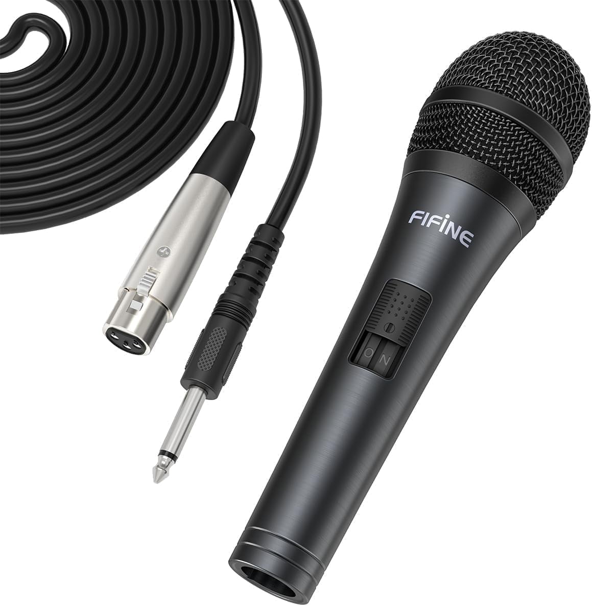 FIFINE K6 Wired Karaoke Microphone with 14.8ft Cable, Handheld Speaker Microphone with On/Off Switch, 6.35mm Jack, Dynamic Mic for Singing, Speech