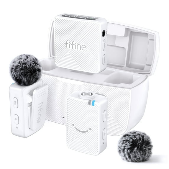 FIFINE M9W Dual Wireless Lavalier Microphones with Receiver for iPhone/Android/Camera, Mini Mics, Mute, 50m Stable Connect for Vlog, Video, Interview