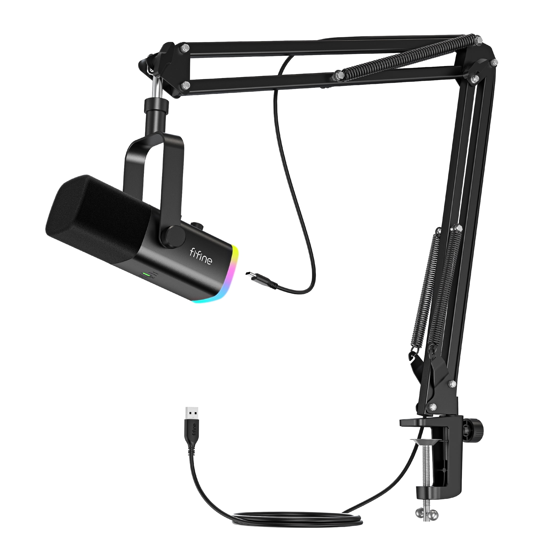 FIFINE XLR/USB Dynamic Microphone Set, RGB Gaming Mic with Boom Arm ...