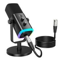 FIFINE XLR/USB Dynamic Microphone for Podcast, PC Computer Gaming Mic for Streaming with XLR Cable, RGB Control, Quick Mute, Headphone Jack, Black-AM8