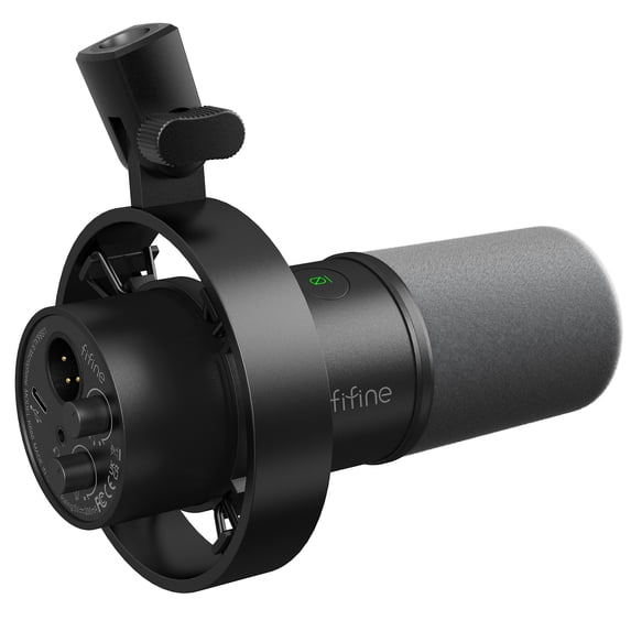 FIFINE K688 USB XLR Studio Microphone for PC Computer Recording, Podcast Dynamic Microphone with Headphone Jack, Mute Button, Gain Control, XLR Cable