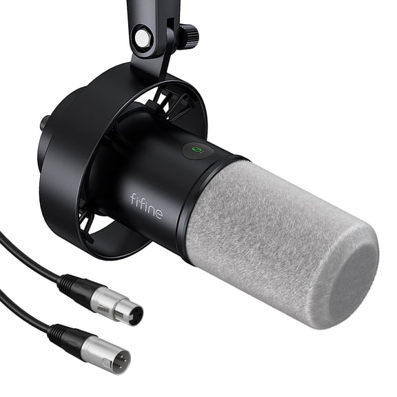 FIFINE K688 USB XLR Studio Microphone for PC Computer Recording, Podcast Dynamic Microphone with Headphone Jack, Mute Button, Gain Control, XLR Cable