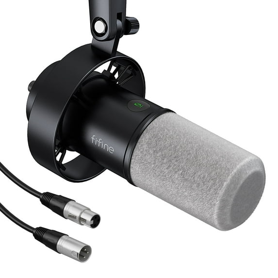 FIFINE K688 USB XLR Studio Microphone for PC Computer Recording, Podcast Dynamic Microphone with Headphone Jack, Mute Button, Gain Control, XLR Cable