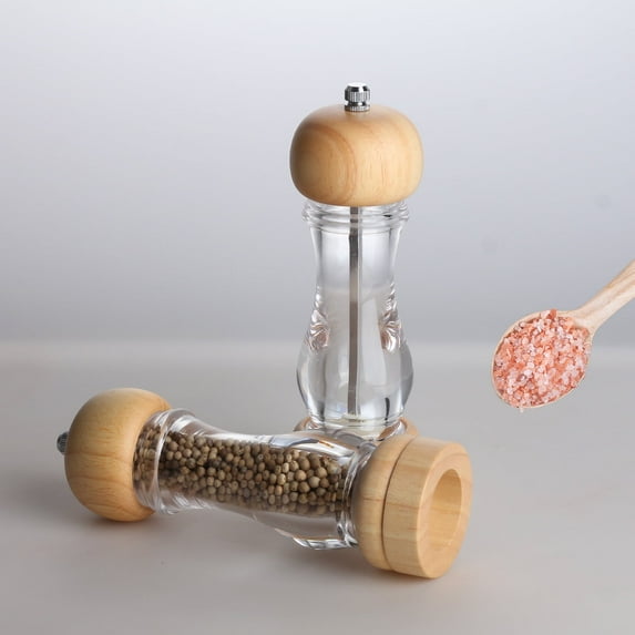 FIFOKICHO 8in Salt and Pepper Grinder Set,Wood Salt and Pepper Set with Adjustable Ceramic Core, Premium Oak and Acrylic,2 Pack