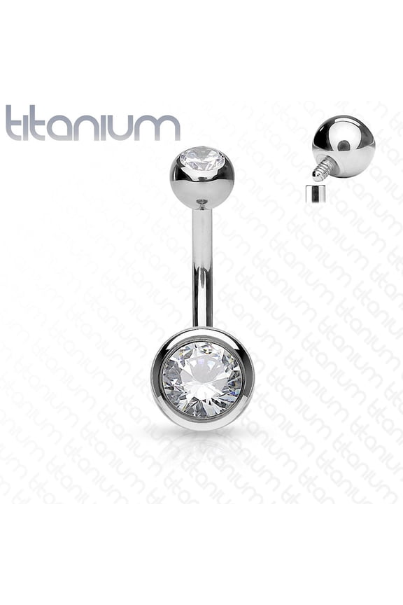 Titanium Double Gem Ball Belly Button Ring, Internally Threaded Barbell Jewelry, 14GA