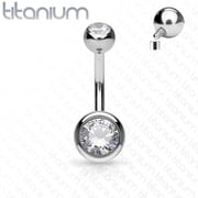 FIFTH CUE Titanium Double Gem Ball Belly Button Ring, Internally Threaded Barbell Jewelry, 14GA