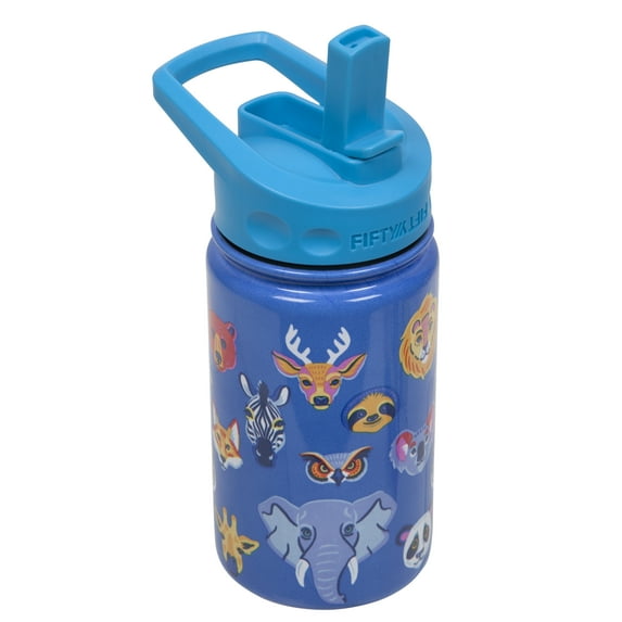 FIFTY/FIFTY Stainless Steel Vacuum Insulated Kids Water Bottle 12oz - Animal with Straw Cap