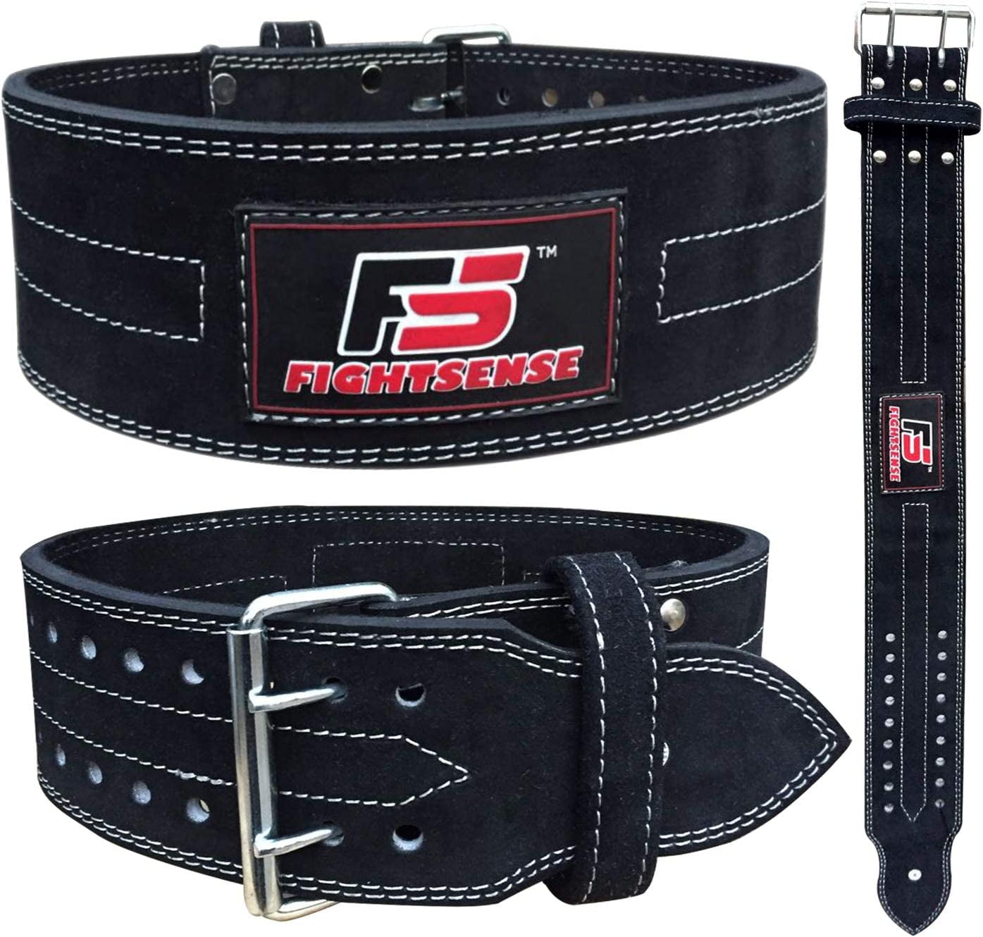 FIGHTSENSE Nubuck Leather Weight Lifting Prong Buckle Belt Back Support ...
