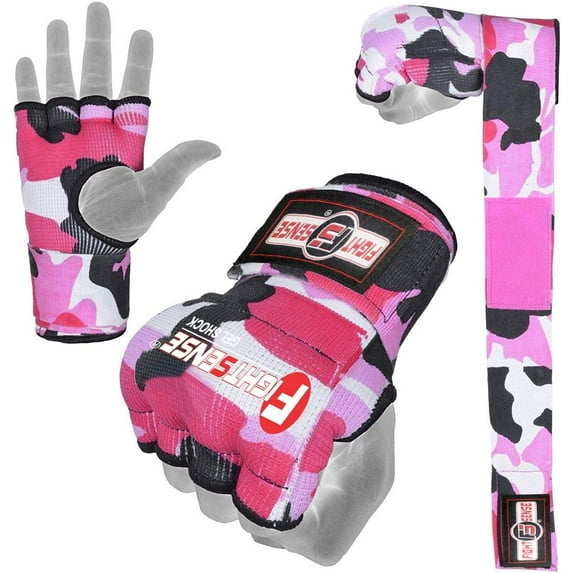 FIGHTSENSE Padded Gel Inner Boxing Gloves for Men and Women with Long Elasticated Hand Wraps for Punching, Boxing, MMA, Muay Thai, Kickboxing and Martial Arts Training (Pair)