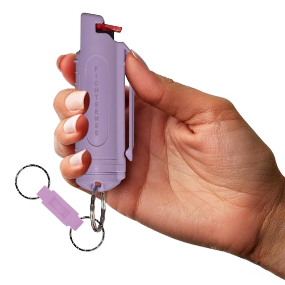 FIGHTSENSE Pepper Spray Keychain for Women Self Defense. Belt Clip Holder, Easy Access Finger Grip 12 ft Range, 0.5 fl oz (Purple)