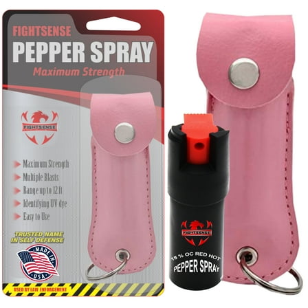 FIGHTSENSE Self Defense Pepper Spray - 1/2 oz Compact Size Maximum Strength Police Grade Formula Best Self Defense Tool for Women W/Leather Pouch Keychain