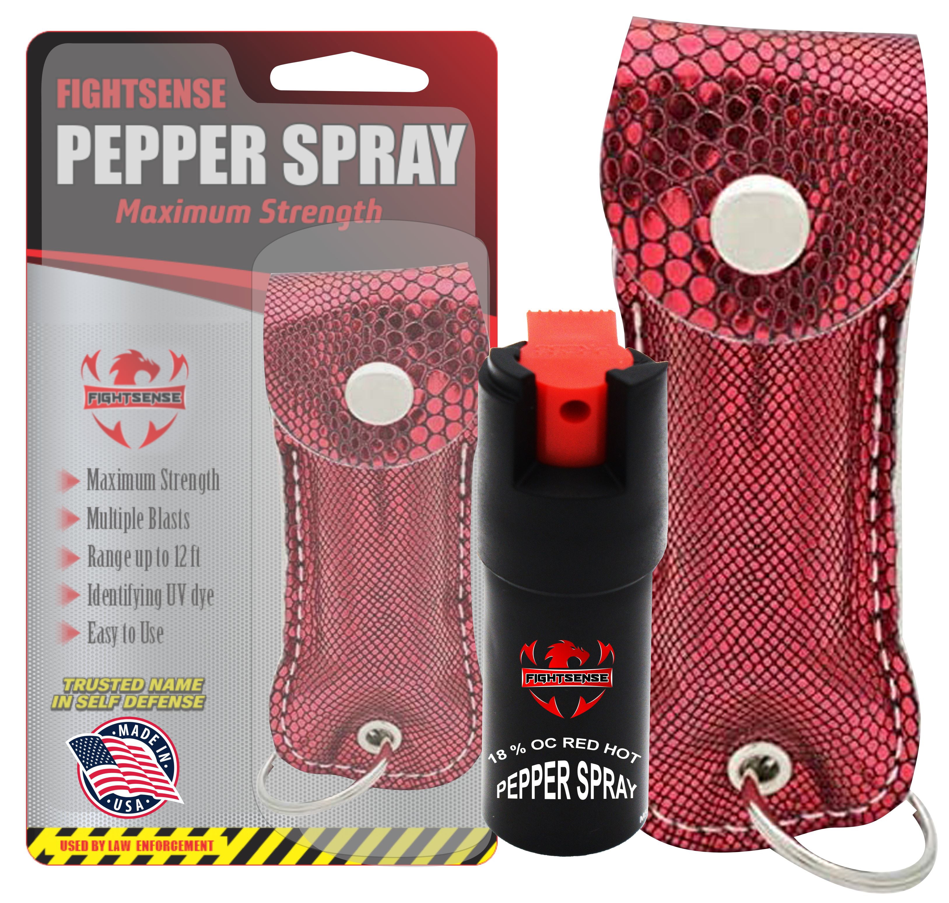 FIGHTSENSE Self Defense Pepper Spray - 1/2 oz Compact Size Maximum Strength  Police Grade Formula Best Self Defense Tool for Women W/Leather Pouch  Keychain 