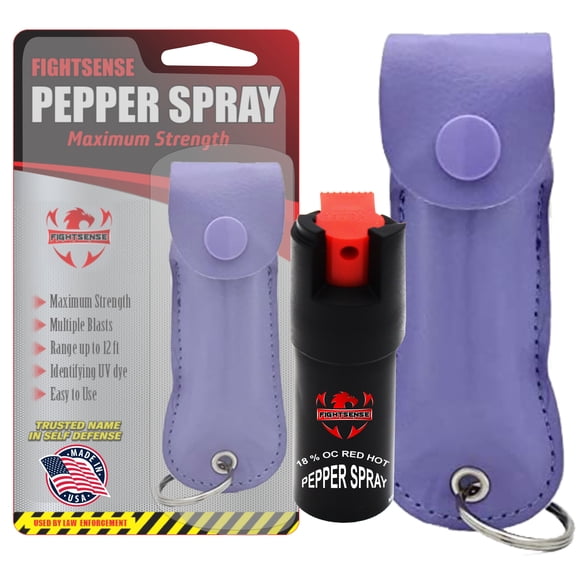 FIGHTSENSE Self Defense Pepper Spray - 1/2 oz Compact Size Maximum Strength Police Grade Formula Best Self Defense Tool for Women W/Leather Pouch Keychain
