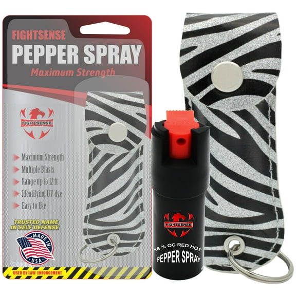 FIGHTSENSE Self Defense Pepper Spray - 1/2 oz Compact Size Maximum Strength Police Grade Formula Best Self Defense Tool for Women W/Leather Pouch Keychain