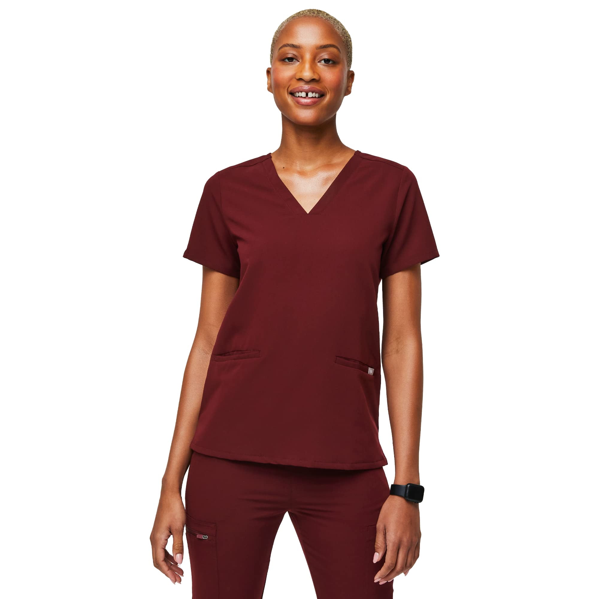 FIGS Casma Three-Pocket Scrub Top for Women  Burgundy, 2XL
