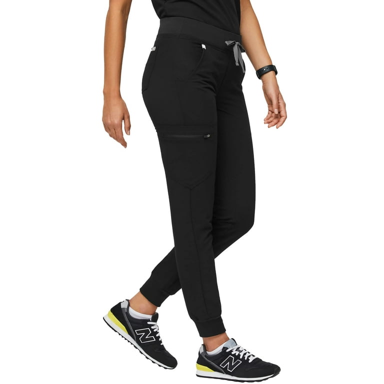 FIGS Zamora Jogger Style Scrub Pants for Women - Black, Large-Petite