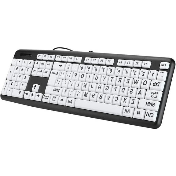 FIGT-104 Keys Large Key Keyboard Black Low Vision Keyboard USB Wired Computer Keyboard Old People Keyboard with White Large Print Keys for Elderly Seniors Visually Impaired(Black)【0514】