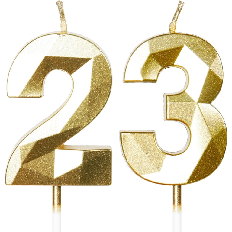 Bailym Gold Number 23 Birthday Candles - 2 Pack, Smokeless Wax, 4.5" Total Height