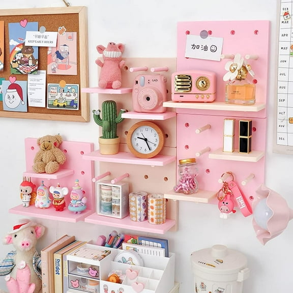 FIGT-DIY Shelves for Wall 8.7 inch Cute Kawaii Wall Storage Racks and Shelving No Drill No Damage Shelf Rack Multi-Layer Easy Assembling for Teen Girls Room Bedroom Dorm Balcony (Pink)【0516】