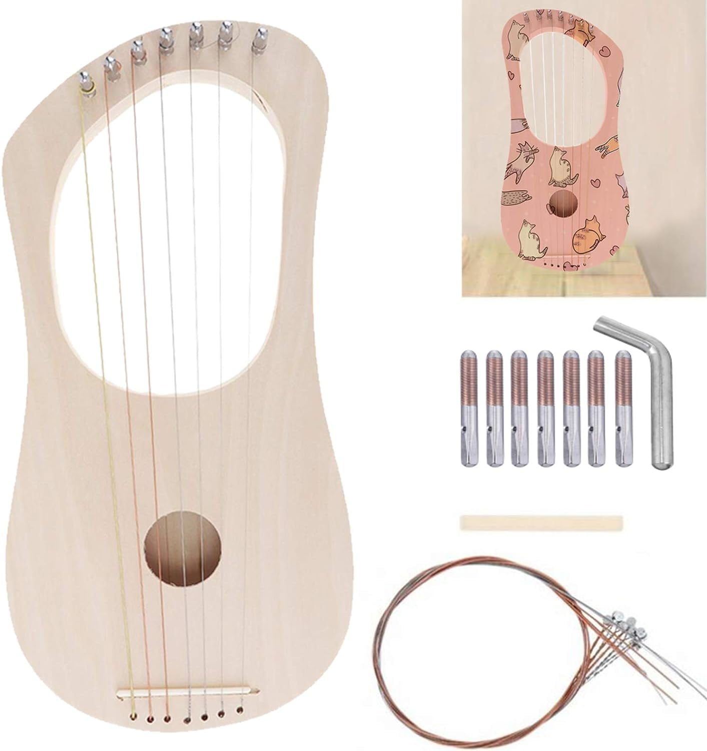 FIGTLyre Harp 7 String DIY Kit Make Your Own Bass Wood with String Saddle String Post Tuning