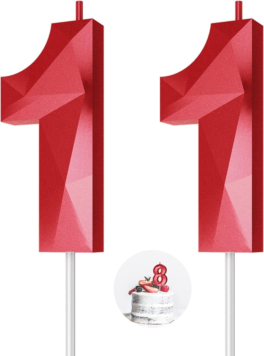 FIGT-Number Birthday Candles(11 Candle Red) 3D Diamond Shape