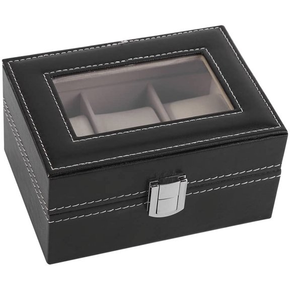 FIGT-Watch Box Organizer, Watch Case 3 Slots PU Leather Watch Holder Genuine Glass Lid Jewelry Organizer Storage Watch Display Case for Men and Women Perfect Birthday Gifts【0516】