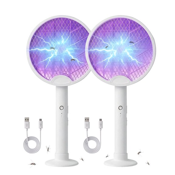 FIIOEOY 2 Pack Electric Fly Swatter 3500V Bug Zapper Racket Dual Modes Mosquito Killer with Purple Mosquito Light Rechargeable for Indoor Home Office Backyard Patio Camping