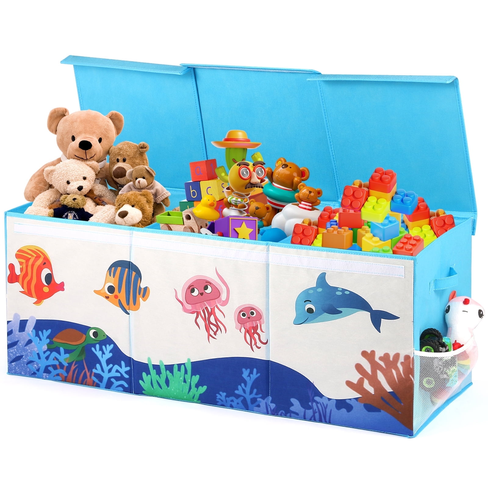 FIIOEOY Extra Large Toy Box, Collapsible Storage Organizer with Lids, Sturdy Ocean Toy Chest for Boys Girls, 40"x16"x16" Kids Storage Bin Box Baskets for Living Room, Playroom, Bedroom, Nursery