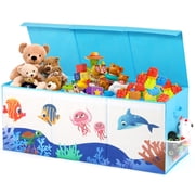 FIIOEOY Extra Large Toy Box, Collapsible Storage Organizer with Lids, Sturdy Ocean Toy Chest for Boys Girls, 40"x16"x16" Kids Storage Bin Box Baskets for Living Room, Playroom, Bedroom, Nursery