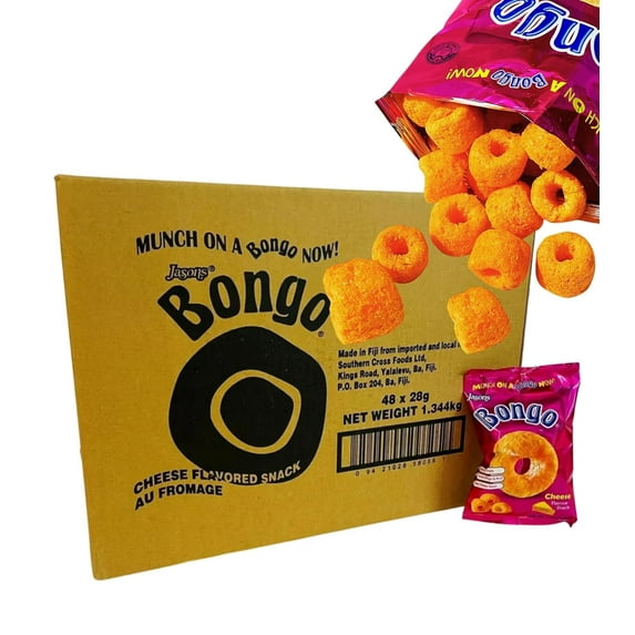 FIJI - Bongo Cheese Flavor Snacks (Case Pack Of 48 x 28g Ea) Real Unique Cheese Flavor, Munch ON Now! BOX - BUY