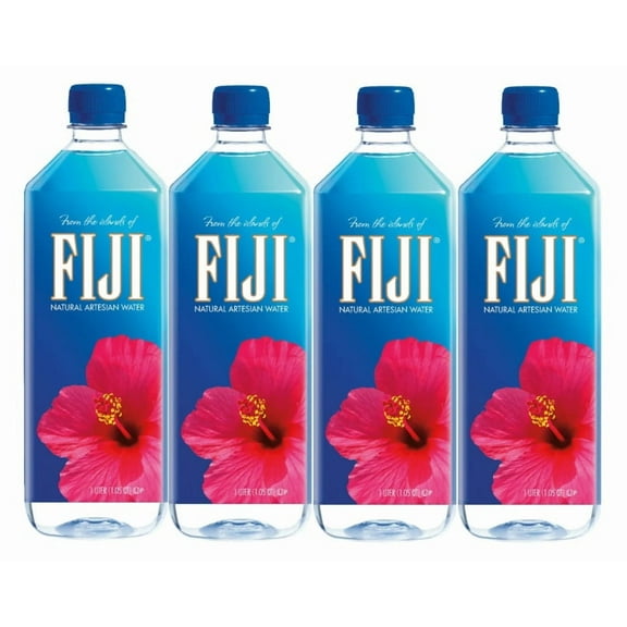 FIJI Natural Artesian Bottled Water 1 Liter / 33.8 fl oz (Pack of 4)
