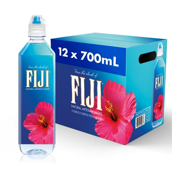 FIJI Natural Artesian Bottled Water 700 mL / 23.7 fl oz (Pack of 12) - Sports Cap