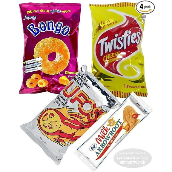 FIJI Snacks Favorites Variety Pack (Pack Of 4) Cheese Bongo, Cheese Twisties, UFO'S, Milk Arrowroot Biscuits