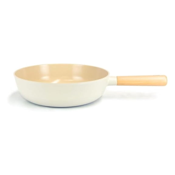 FIKA 10-Inch Nonstick Stir Fry Wok with Wooden Handle, Induction Compatible Cookware for All , Kitchen Ceramic Coating Skillet, Healthy Cooking Pan, Made in Korea (26cm)