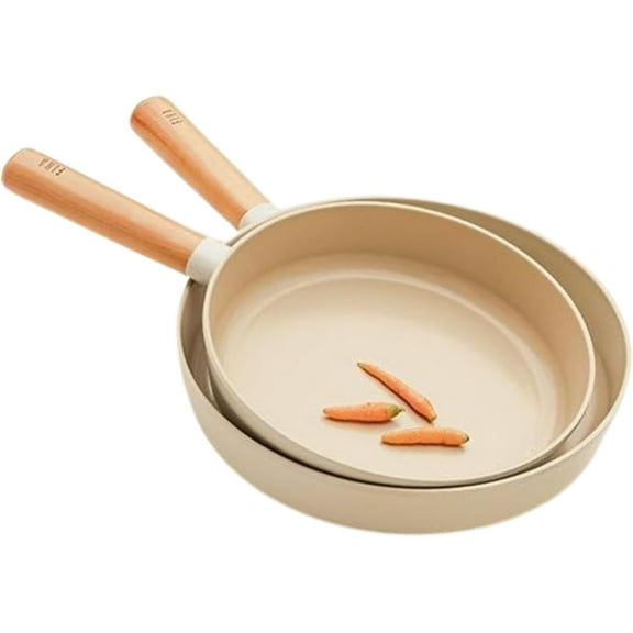 FIKA Cookware 2-Piece Pan Set with Wood Handle, 9, 11-Inch Stir Fying Frypan, Healthy Cooking Non-Stick Ceramic Coated Skillet, Induction Compatible Kitchenware, Made in Korea