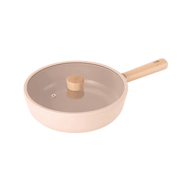 FIKA Kitchen 12-Inch Nonstick Stir Frying Chef Wok with Glass Lid, Healthy Cooking Non Stick Ceramic Coating Skillet with Wood Handle, Induction Compatible Jumbo Multi Pan, Made in Korea (30cm)