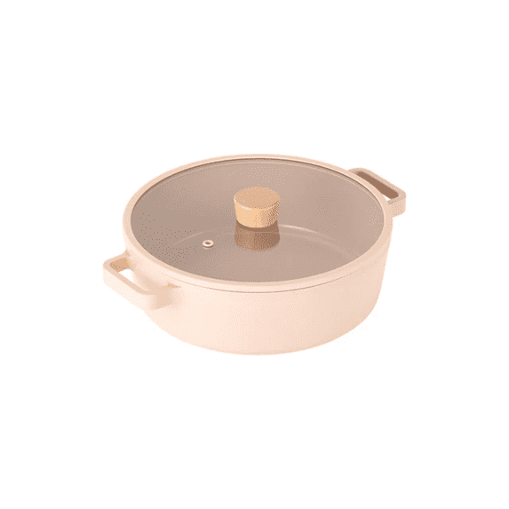 FIKA Kitchen Nonstick 1.58QT Low Stock Pot with Lid, Healthy Cooking Non Stick Casserole, Induction Compatible Cookware, Stew, Soup, Noodle, Ramen, Made in Korea ( 8.7" / 22cm)