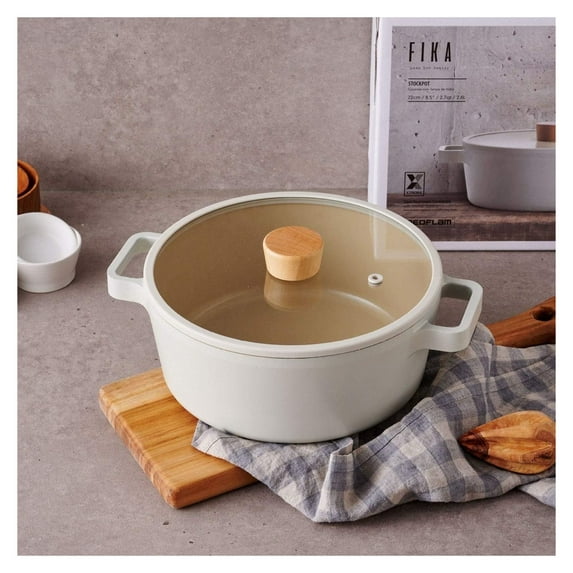 FIKA Kitchen Nonstick 4-Piece Cookware Set with Lids, Ceramic Coated Stockpot & Saucepan, Induction Compatible, Made in Korea