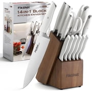 FIKSHOT 14-Piece Kitchen Knife Set with Built-in Sharpener, Professional White Stainless Steel Chef Knives, Dishwasher Safe, Silver